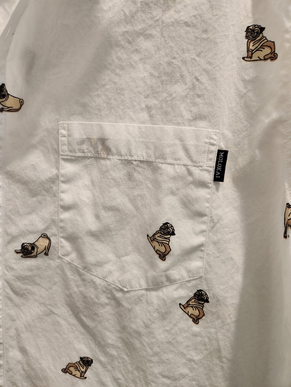 Pug Print 100% Cotton Button Down Short-Sleeve Shirt with